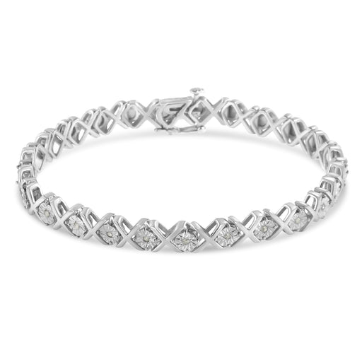 Bids.com .925 Sterling Silver 1/10 cttw Miracle-Set Round-Cut Diamond "X" Link Tennis Bracelet (I-J color, I2-I3 clarity) - 7.25" Bracelets White Smoke White.Sterling Silver / 7.25