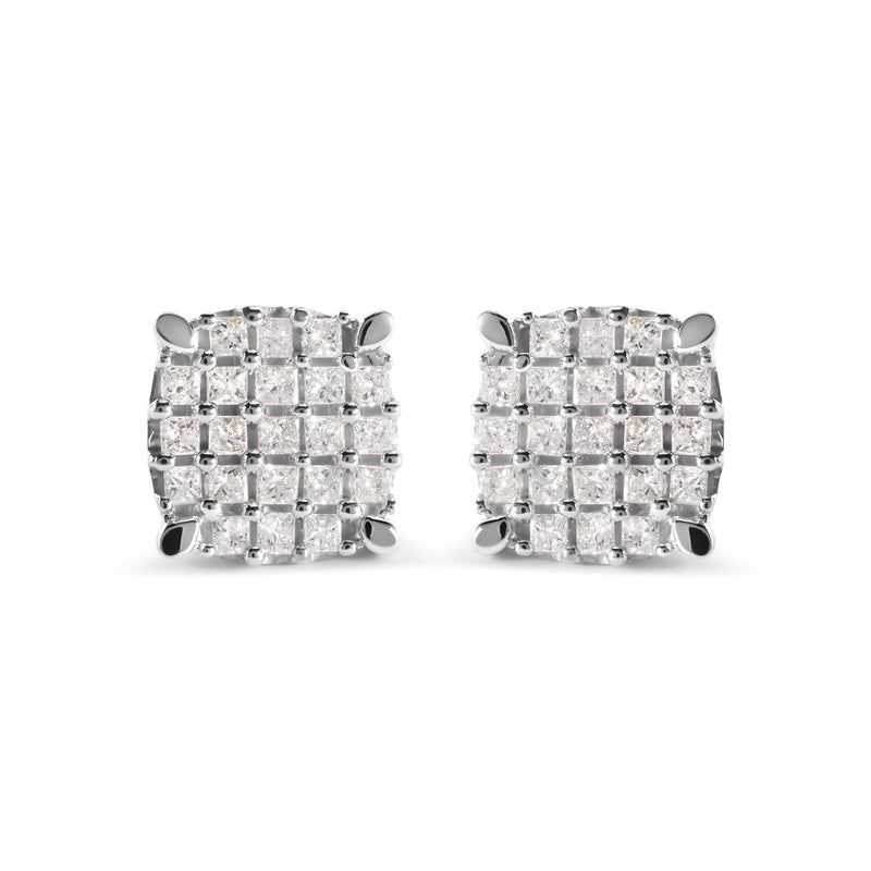 Bids.com 10K White Gold 3/4 Cttw Princess Diamond Composite Cushion Shape Stud Earrings (I-J Color, I1-I2 Clarity) Earrings