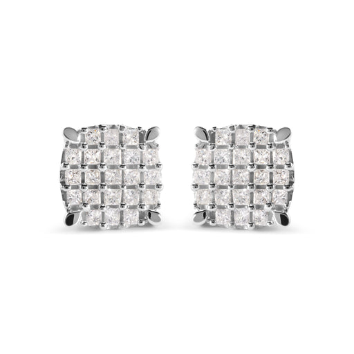 Bids.com 10K White Gold 3/4 Cttw Princess Diamond Composite Cushion Shape Stud Earrings (I-J Color, I1-I2 Clarity) Earrings