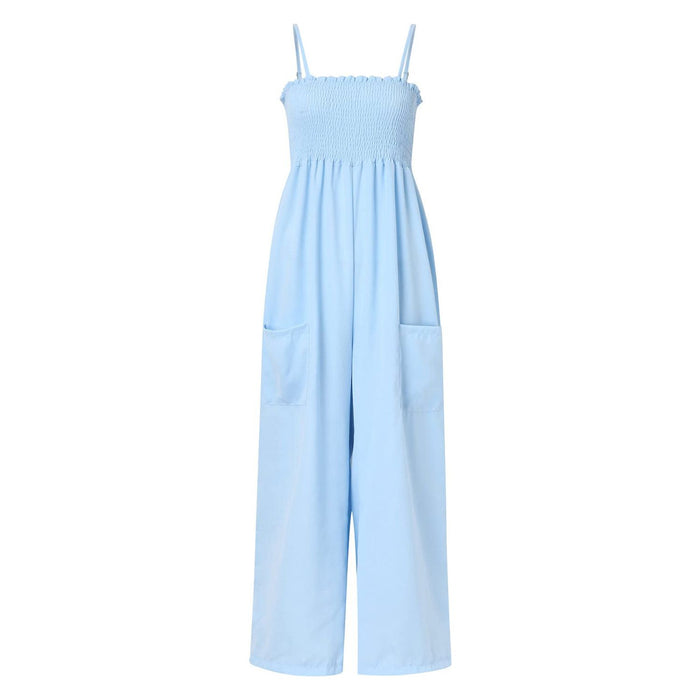 Smocked Spaghetti Strap Wide Leg Jumpsuit