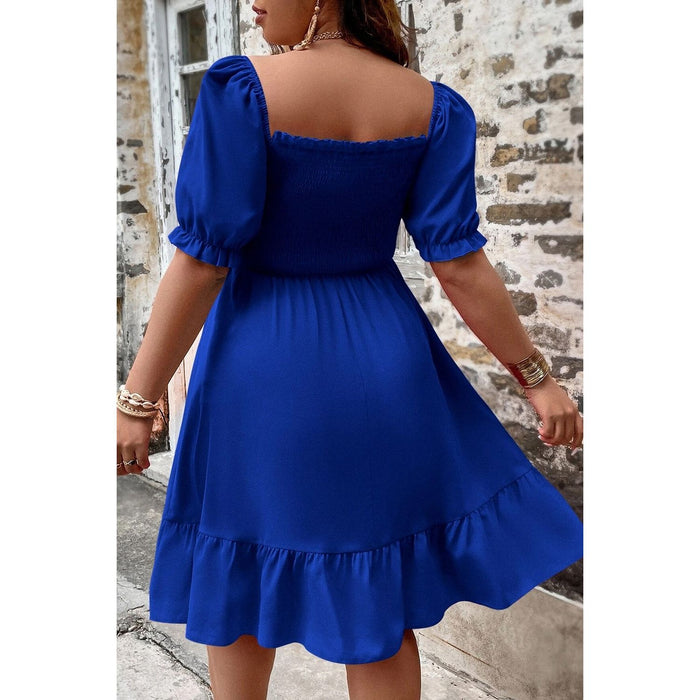 Plus Size Smocked Square Neck Short Sleeve Dress