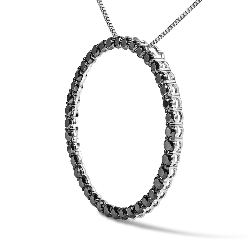 Bids.com .925 Sterling Silver 4.0 Cttw Black Diamond Open Hoop Circle 18" Pendant Necklace (Black Color, I2-I3 Clarity) Necklaces