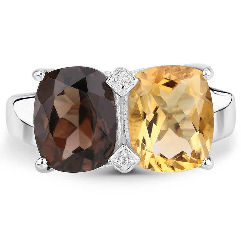 Bids.com 5.01 Carat Genuine Smoky Quartz, Citrine and White Sapphire .925 Sterling Silver Ring Rings