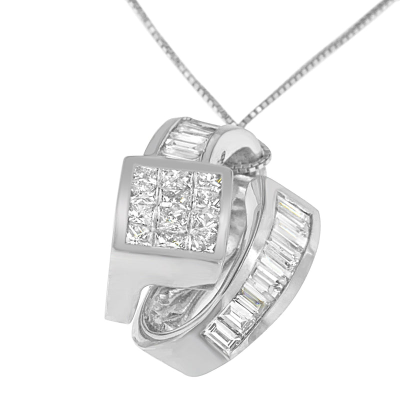 Bids.com 14K White Gold 2 cttw Princess and Baguette Cut Diamond Double Loop Pendant Necklace (G-H, VS1-VS2) Necklaces