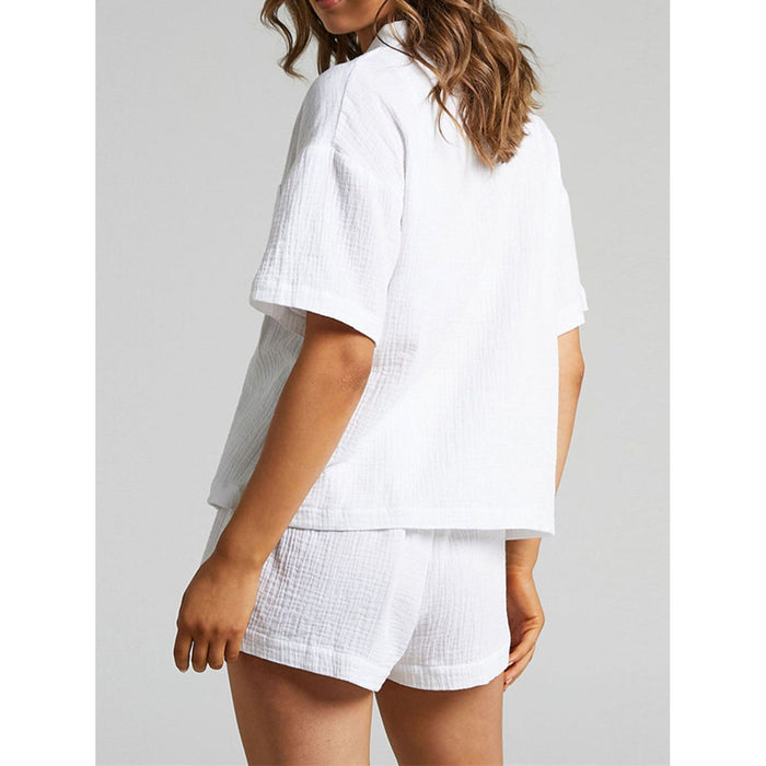 Texture Button Up Shirt and Shorts Set