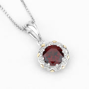 Bids.com 2.32 Carat Genuine Garnet and White Diamond 14K Yellow Gold with .925 Sterling Silver Pendant Pendants