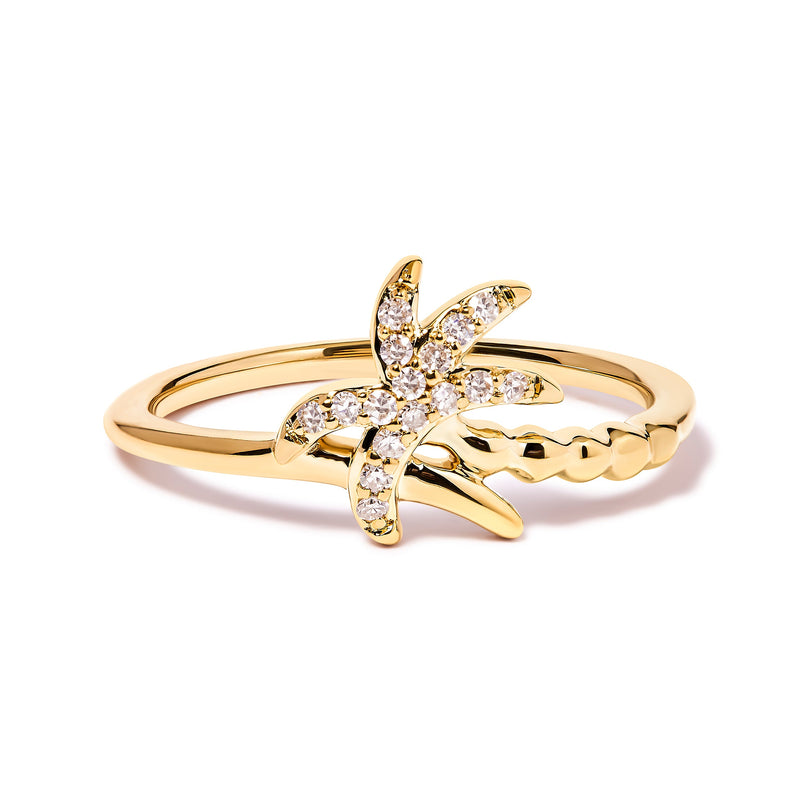 Bids.com 10K Yellow Gold 1/10 Cttw Diamond  Palm Tree Statement Ring (H-I Color, I1-I2 Clarity) - Ring Size 7 Rings