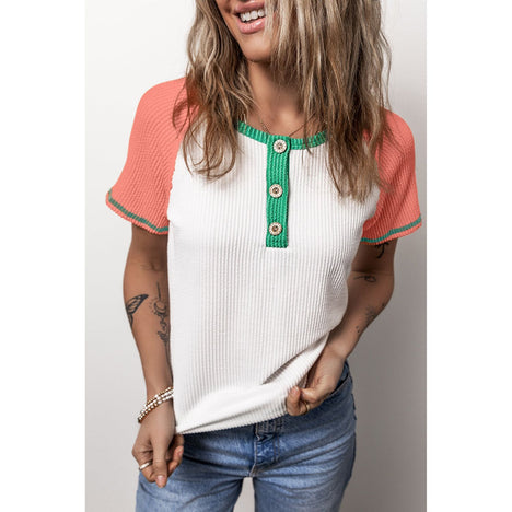 Color Block Round Neck Short Sleeve T-Shirt