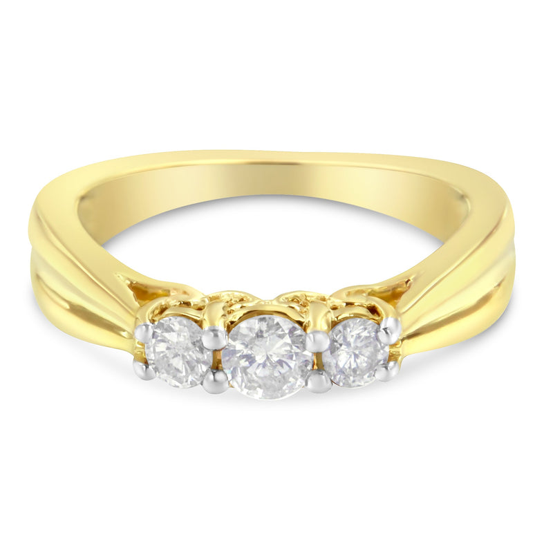 Bids.com 10K Yellow Gold Three-stone Diamond Ring (0.50 cttw, J-K Color, I2-I3 Clarity) Rings
