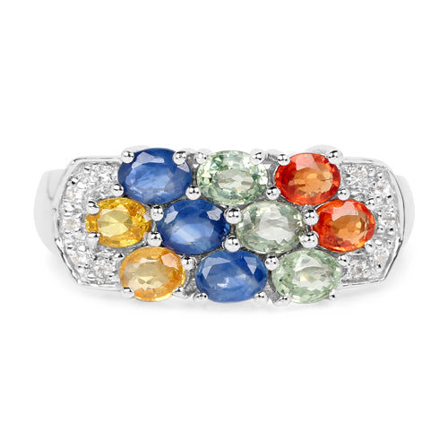 Bids.com 2.05 Carat Genuine Multi Sapphire .925 Sterling Silver Ring Rings