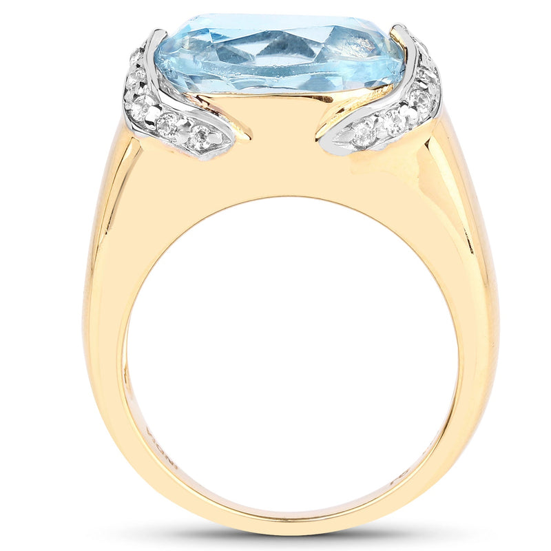 Bids.com 14K Yellow Gold Plated 6.56 Carat Genuine Blue Topaz and White Topaz .925 Sterling Silver Ring Rings