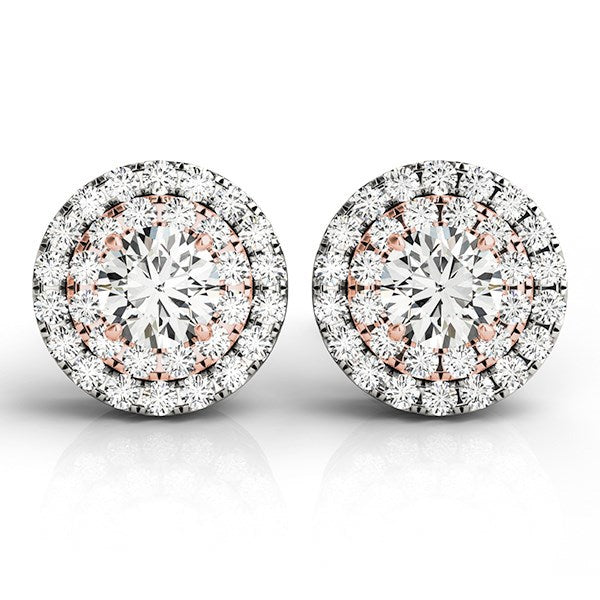 Bids.com 14k White and Rose Gold Round Halo Diamond Earrings (3/4 cttw) Earrings