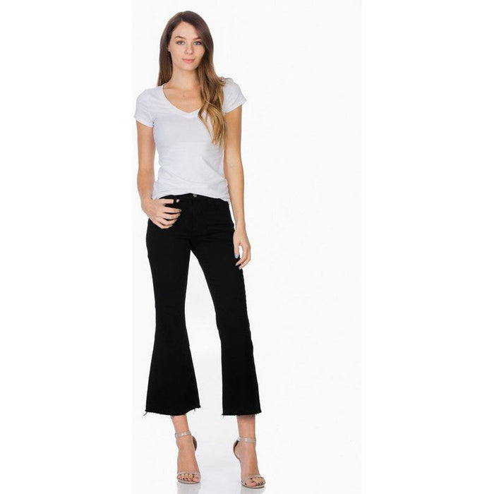 Mid-Rise Crop Flare Leg Denim Ankle Jeans Pants