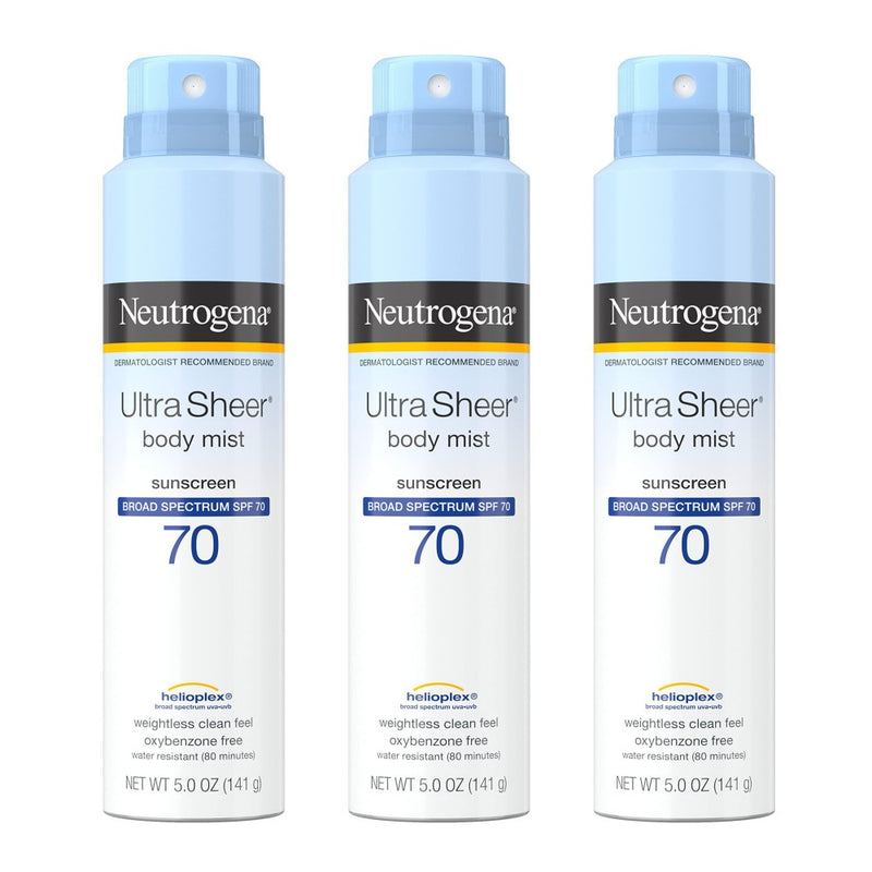 Neutrogena Neutrogena Ultra Sheer Body Mist Sunscreen Spray, Broad Spectrum SPF 70, Lightweight Spray Sunscreen, Non-Greasy & Water Resistant, Oil-Free & Non-Comedogenic U Sunscreen