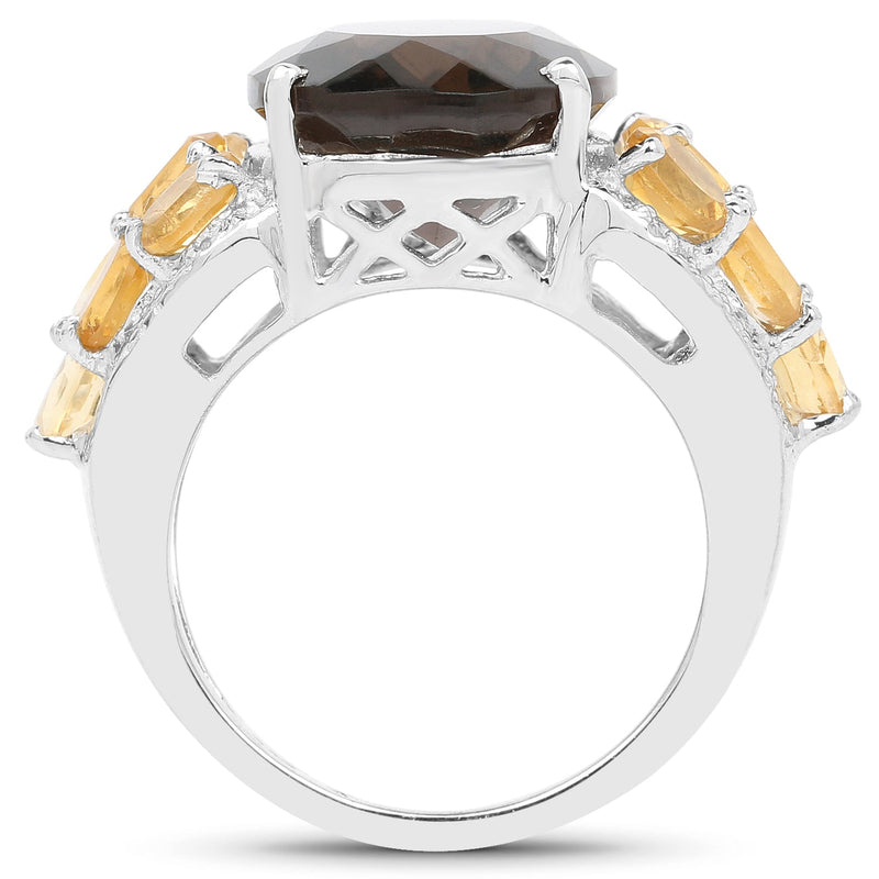 Bids.com 9.74 Carat Genuine Smoky Quartz, Citrine & White Topaz .925 Sterling Silver Ring Rings