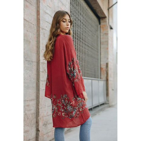 Long Floral Kimono Cardigan