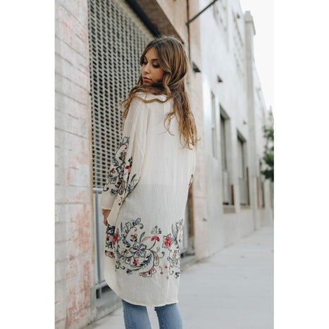 Long Floral Kimono Cardigan