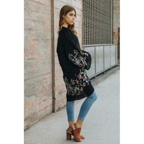 Long Floral Kimono Cardigan