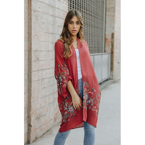 Long Floral Kimono Cardigan