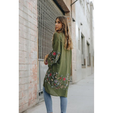 Long Floral Kimono Cardigan