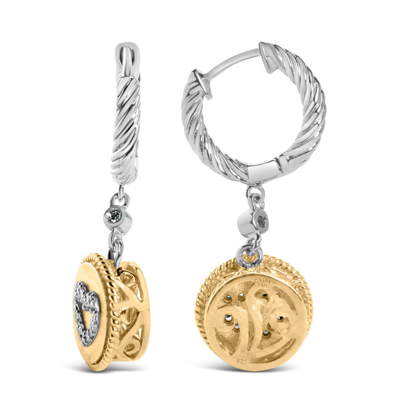 Bids.com 18K Yellow Gold Plated .925 Sterling Silver 1/8 Cttw Diamond Heart Medallion Drop and Dangle Earring (I-J Color, SI1-SI2 Clarity) Earrings