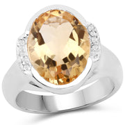 Bids.com 5.05 Carat Genuine Citrine and White Diamond .925 Sterling Silver Ring Rings