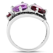 Bids.com 4.07 Carat Genuine Amethyst, Rhodolite & Black Spinel .925 Sterling Silver Ring Rings