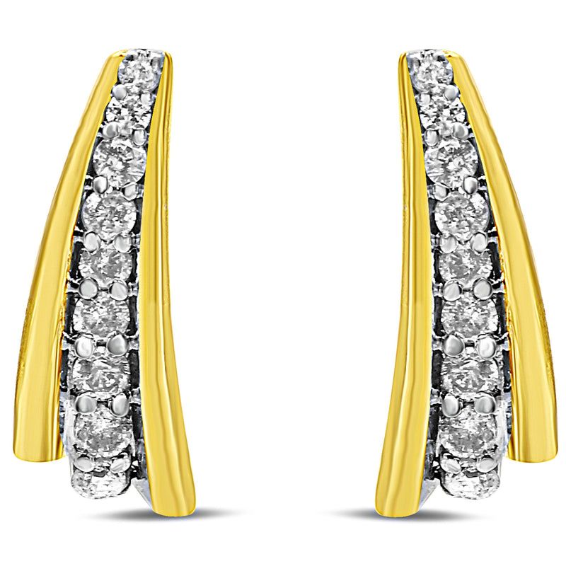 Bids.com 10K Yellow Gold Plated .925 Sterling Silver 0.50 Cttw Round Diamond Graduated Huggie Earrings (I-J Color, I2-I3 Clarity) Earrings