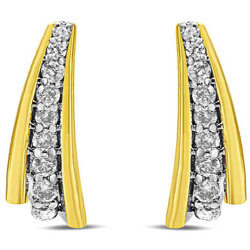 Bids.com 10K Yellow Gold Plated .925 Sterling Silver 0.50 Cttw Round Diamond Graduated Huggie Earrings (I-J Color, I2-I3 Clarity) Earrings