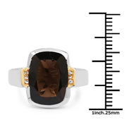 Bids.com Two Tone Plated 5.51 Carat Genuine Smoky Quartz and White Topaz .925 Sterling Silver Ring Rings