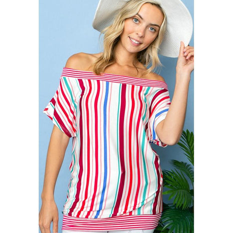 Plus Multi Stripe Off Shoulder Top