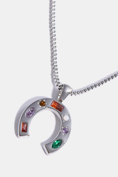 Inlaid Zircon Pendant Stainless Steel Necklace