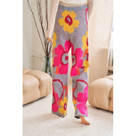 Flower Printed Casual Cozy Full Long Wide Pants