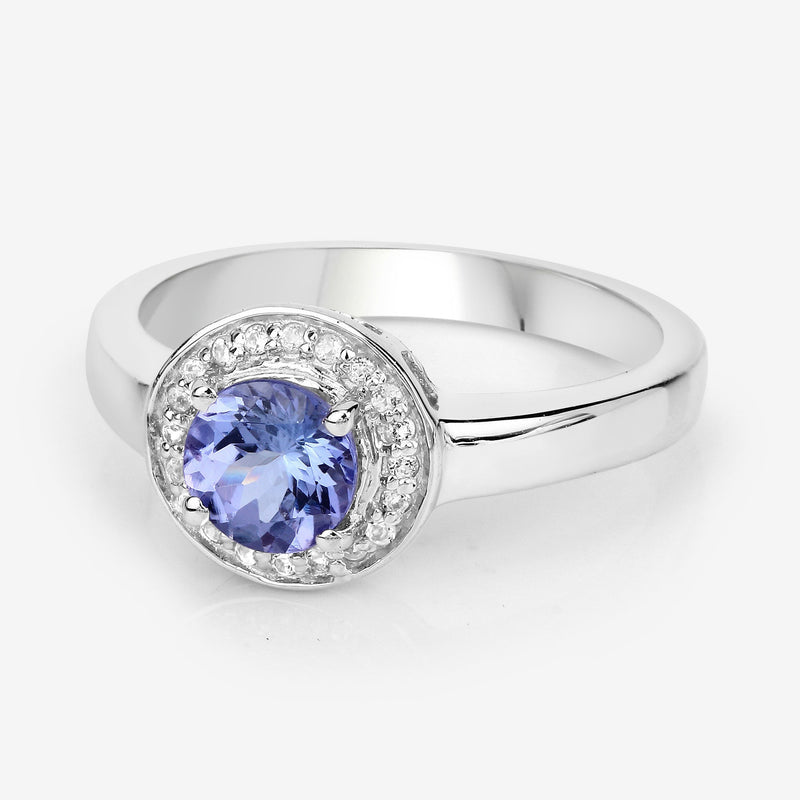 Bids.com 1.05 Carat Genuine Tanzanite and White Topaz .925 Sterling Silver Ring Rings