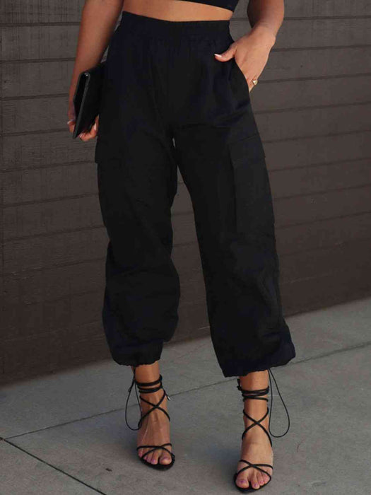 High Waist Drawstring Pants with Pockets by VYSN