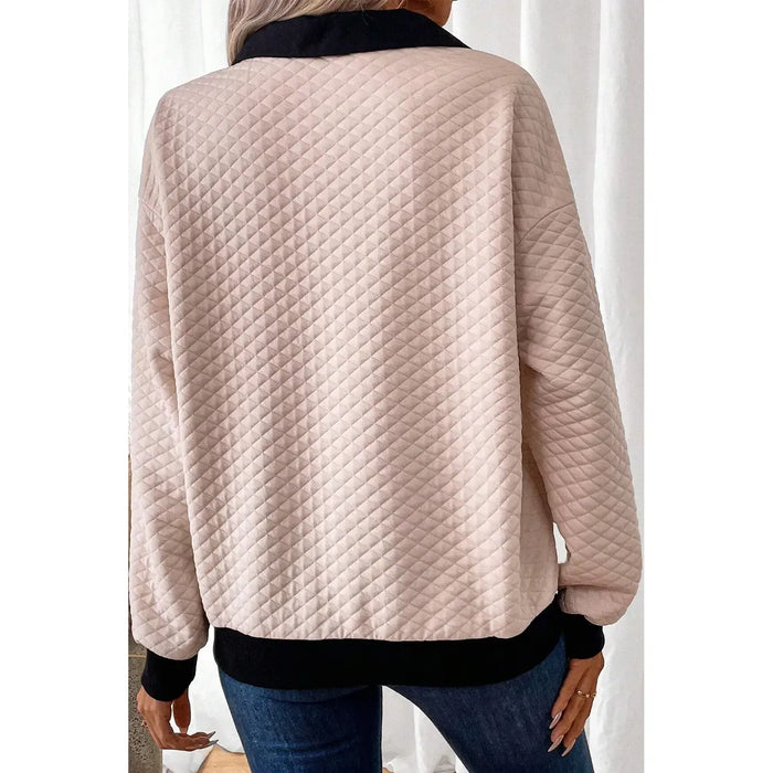 Textured Collared Neck Long Sleeve Top