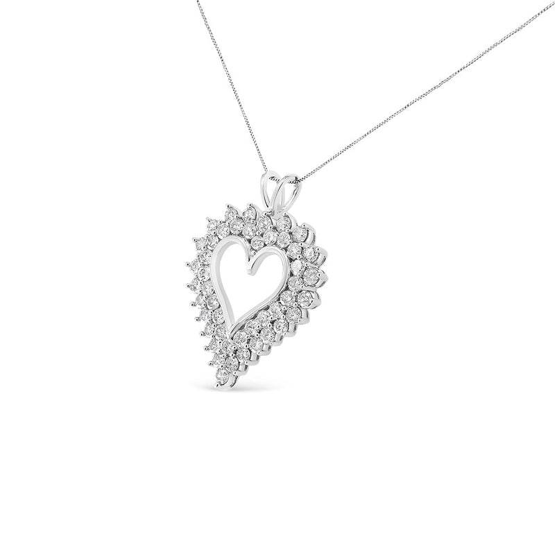 Bids.com .925 Sterling Silver 4 Cttw Round-Cut Double Row Composite Diamond Heart 18" Pendant Necklace (K-L Color, I1-I2 Clarity) Necklaces
