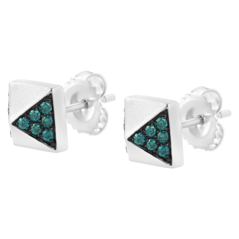 Bids.com 14K White Gold 1/4 Cttw Treated Blue Diamond Pyramid Stud Earring (Blue Color, SI1-SI2 Clarity) Earrings