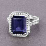 Bids.com 3.70 Carat Genuine Iolite and White Diamond 14K White Gold Ring Rings