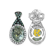 Bids.com 2.55 Carat Genuine Green Amethyst, Green Diamond & White Diamond .925 Sterling Silver Earrings Earrings