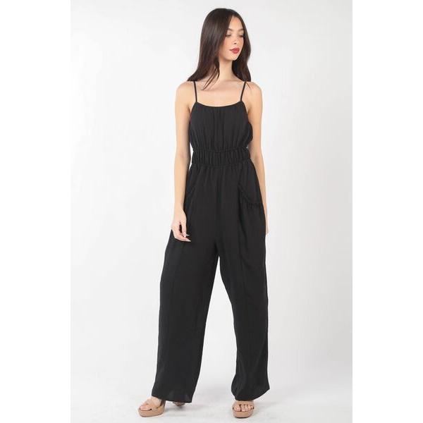 VERY J Pintuck Detail Woven Sleeveless Jumpsuit