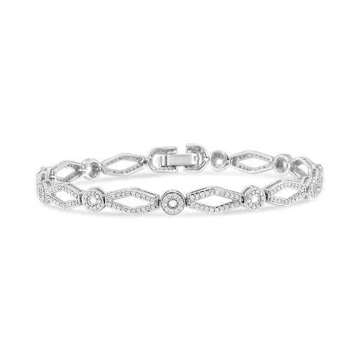 Bids.com .925 Sterling Silver 1 1/2 Cttw Diamond Studded Alternating Circle and Kite-Shaped Vintage-Style Link Bracelet (I-J Color, I2-I3 Clarity) 7 Inch Bracelets