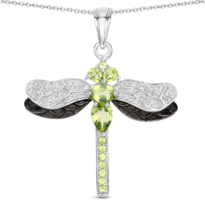 Bids.com 1.98 Carat Genuine Peridot and White Topaz .925 Sterling Silver Pendant Pendants