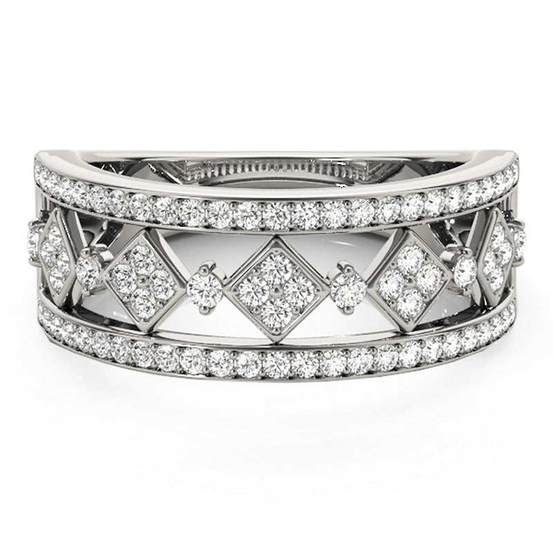 Bids.com Diamond Studded Square Motif Ring in 14k White Gold (1/2 cttw) Rings
