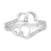 Bids.com 14KT White Gold 1/10 cttw Diamond Twin Heart Ring - Size 6.5 Rings