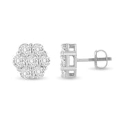 Bids.com 14K White Gold 3 cttw Prong Set Round-Cut Diamond Floral Cluster Stud Earring (I-J Color, SI1-SI2 Clarity) Earrings