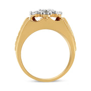 Bids.com Men's 14K Yellow Gold Plated .925 Sterling Silver 1/3 Cttw Miracle-Set Floral Diamond Cluster Ring (I-J Color, I1-I2 Clarity) - Size 10 Rings