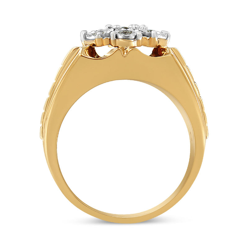 Bids.com Men's 14K Yellow Gold Plated .925 Sterling Silver 1/3 Cttw Miracle-Set Floral Diamond Cluster Ring (I-J Color, I1-I2 Clarity) - Size 10 Rings