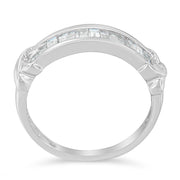Bids.com .925 Sterling Silver 1/2 Cttw Baguette Cut Diamond Channel Set X-Station Wedding Ring (H-I Color, I1-I2 Clarity) - Size 6-1/2 Rings
