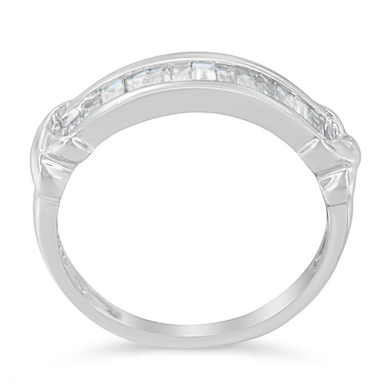 Bids.com .925 Sterling Silver 1/2 Cttw Baguette Cut Diamond Channel Set X-Station Wedding Ring (H-I Color, I1-I2 Clarity) - Size 6-1/2 Rings